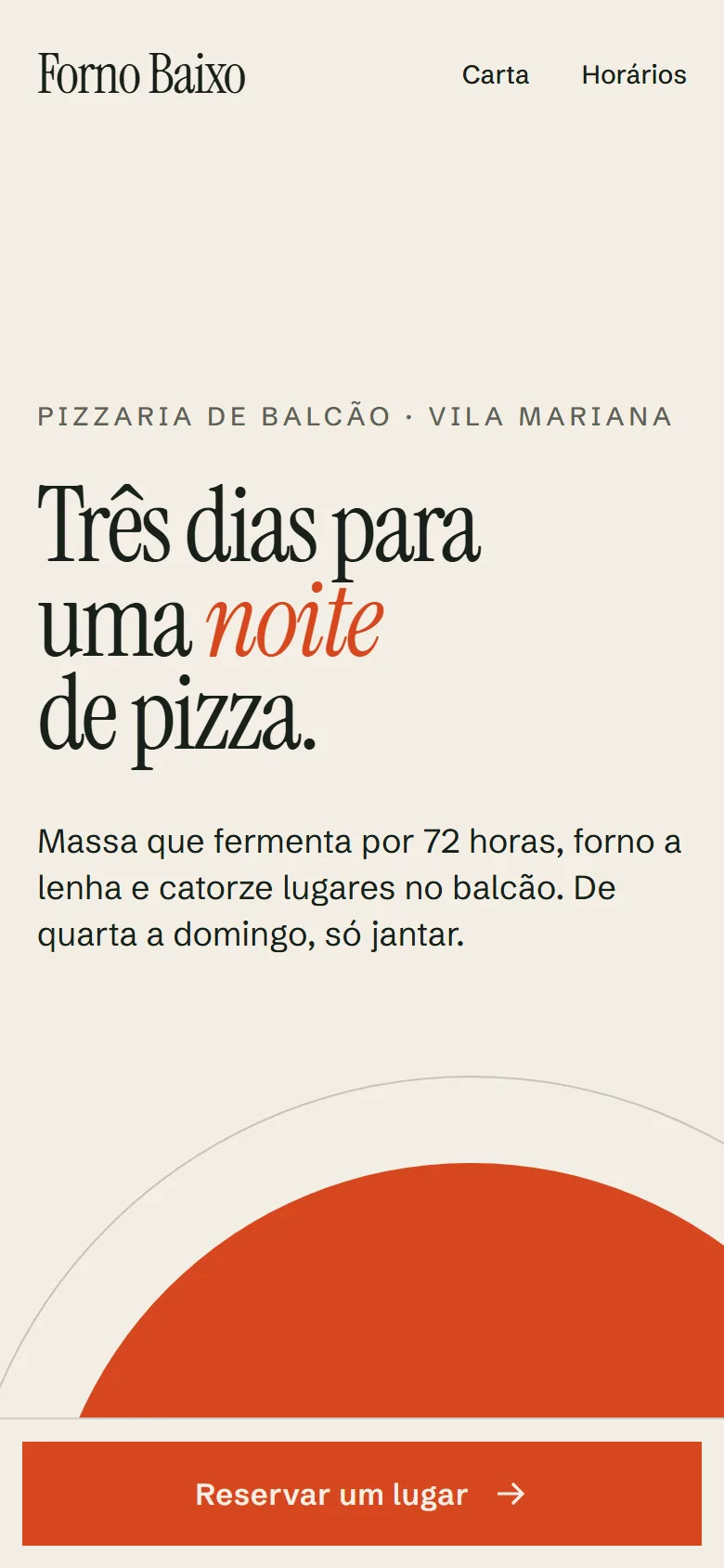 Página inicial do projeto-modelo Forno Baixo no celular